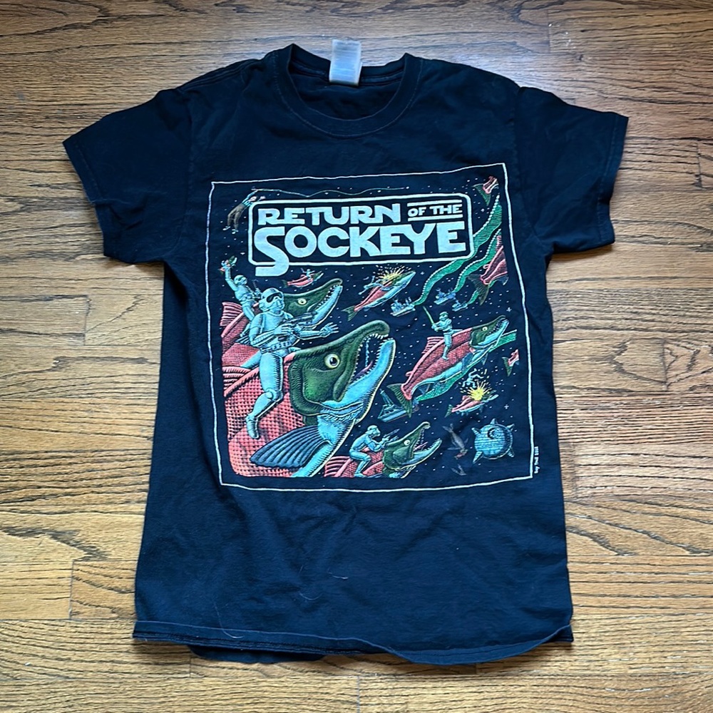 “Return of the Sockeye” T shirt, Men’s small, black.